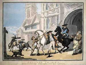 „College Jockies, The Landlord Pocenie się dla swojego bydła”, wyd. przez E. Jacksona autorstwa Thomas Rowlandson
