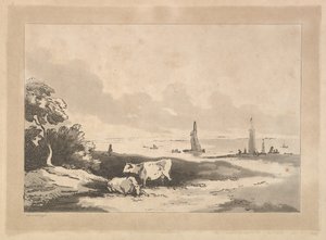 Krowy i pejzaż morski, 1783-89. autorstwa Thomas Rowlandson