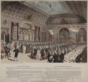 Kolacja z okazji wyzwolenia Holandii z Francji, City of London Tavern, Bishopsgate, 1814 (akwatinta) autorstwa Thomas Rowlandson