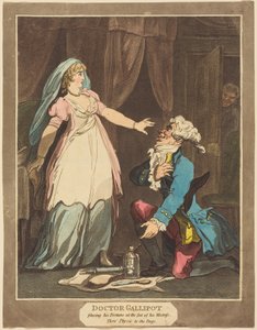 Doktor Gallipot kładzie swój „Fortune” u stóp swojej kochanki autorstwa Thomas Rowlandson