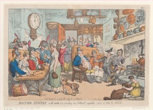 Doktor Syntax, w środku palącej gorącej politycznej sprzeczki, pragnie komu..., 31 sierpnia 1813. autorstwa Thomas Rowlandson