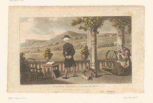 Doktor Syntax wpatruje się w pochód na tle krajobrazu autorstwa Thomas Rowlandson