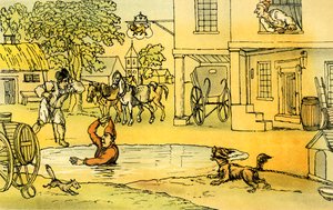 „Dr Syntax rozbawiony Patem w stawie” autorstwa Thomas Rowlandson
