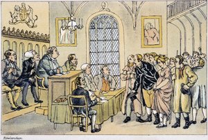 Dr Syntax przed Trybunałem Sprawiedliwości - w „Trzech podróżach doktora Syntaxa w poszukiwaniu malowniczej pociechy i żony” W. Combe, il. autorstwa Rowlandsona, Londyn, Hotten autorstwa Thomas Rowlandson