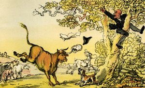„Dr Syntax ścigany przez byka” autorstwa Thomas Rowlandson