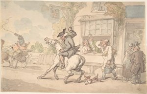 Dr Syntax z niesfornym koniem przed gospodą autorstwa Thomas Rowlandson