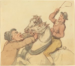 Poganiacze z parą koni hodowlanych autorstwa Thomas Rowlandson