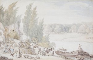 Gospodarstwo rolne nad brzegiem rzeki autorstwa Thomas Rowlandson
