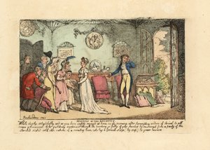 Modna para niepokojona przez głupiego, zimnego jak kamień krewnego autorstwa Thomas Rowlandson