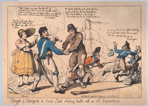 Zapomnij i przebacz, czyli szczery Jack uścisk dłoni ze starym znajomym, Se..., 3 września 1799 autorstwa Thomas Rowlandson