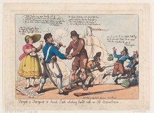 Zapomnij i przebacz, czyli szczery Jack uścisk dłoni ze starym znajomym, Se..., 3 września 1799 autorstwa Thomas Rowlandson