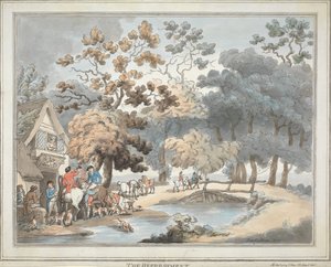 Polowanie na lisy [zestaw sześciu]:   4. Przerwa na posiłek autorstwa Thomas Rowlandson