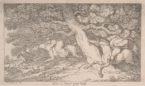 Polowanie na lisy: jak skręcić sobie kark [z „Porad dla myśliwych”] autorstwa Thomas Rowlandson