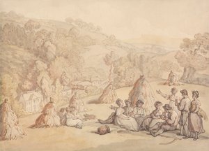 Kombajny odpoczywające na polu kukurydzy autorstwa Thomas Rowlandson