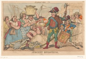 Książę Orleanu wśród kobiet-ryb, 1789 Sergent Recruiter (tytuł na obiekcie) autorstwa Thomas Rowlandson