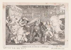 Hostessa wylewa rondel krwi w twarz pastora Andrewsa, z Przygody..., 1792. autorstwa Thomas Rowlandson