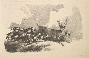 Ogary polujące na jelenia, 1784-88. autorstwa Thomas Rowlandson