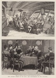 Jak zmieniają się zwyczaje w marynarce wojennej, posiłki w dwóch wiekach autorstwa Thomas Rowlandson