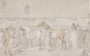 Wnętrze stajni (pióro i atrament oraz akwarela na papierze) autorstwa Thomas Rowlandson