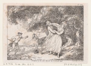 Joseph przyspiesza, aby uratować Fanny przed bezpośrednim niebezpieczeństwem, z Przygody Josepha Andrew..., 1792. autorstwa Thomas Rowlandson