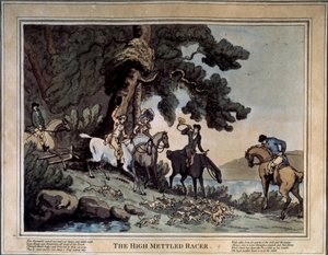 Spotkanie wysokich kurierów (Najlepszy biegacz). Rysunek Thomasa Rowlandsona (1756-1827). Akwaforta i akwarela autorstwa Thomas Rowlandson