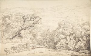Krajobraz z wołami i ściętym drzewem autorstwa Thomas Rowlandson
