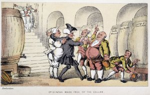 Le docteur dans un cellar ou un cave - w „Trzech wyprawach doktora Syntaxa: w poszukiwaniu malowniczej pociechy i żony”” Williama Combe, il. Rowlandson autorstwa Thomas Rowlandson