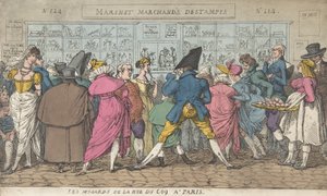 Musztardy z Rue du Coq w Paryżu Dawdlers z Rue Coq, Paryż, ca. 1810 r., ok. 1810 r. 1810. autorstwa Thomas Rowlandson