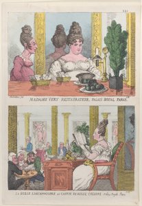 Madame Very Restauranteur, Palais Royal Paris i La Belle Liminaudiere w Caffee De Mille..., 1814. autorstwa Thomas Rowlandson