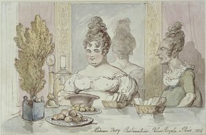 Pani Véry, właścicielka restauracji. Palais Royal w Paryżu autorstwa Thomas Rowlandson