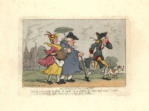 Mężczyzna i kobieta zagubieni na wsi podczas nocnej burzy. autorstwa Thomas Rowlandson