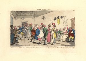 Mężczyzna zawstydzony tym, że został zmuszony do tańca na potańcówce wiejskiej. autorstwa Thomas Rowlandson