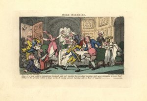 Mężczyzna spadający z połamanego krzesła na przyjęciu. autorstwa Thomas Rowlandson