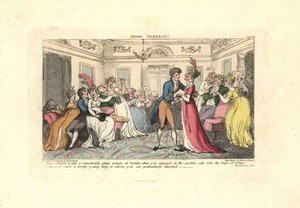Mężczyzna zmuszony do pocałowania brzydkiej kobiety na imprezie tanecznej. autorstwa Thomas Rowlandson