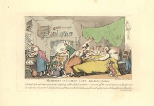 Mężczyzna w swoim łóżku chorego otoczony przez zadowoloną żonę, dzieci i mai autorstwa Thomas Rowlandson