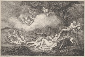 Mars i śpiąca Wenus z Putti, 1799., 1799. autorstwa Thomas Rowlandson