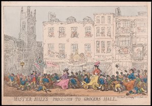 Procesja Mistrza Billysa do Grocers Hall, wyd. 1784 (grawerowanie ręcznie kolorowane) autorstwa Thomas Rowlandson
