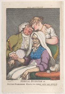 Posłaniec medyczny lub lekarz podwaja dawkę zabijając dwa ptaki jednym kamieniem, listopad..., 20 listopada 1810 r. autorstwa Thomas Rowlandson