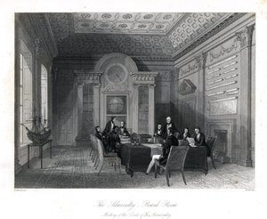 Spotkanie Lordów Admiralicji w sali posiedzeń Admiralicji. Staloryt autorstwa Henry