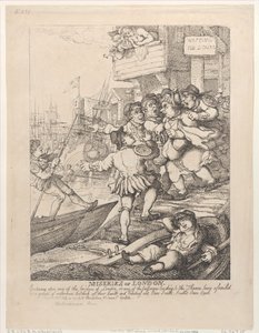 Miseries of London: Wejście na którykolwiek z mostów Londynu lub na którąkolwiek z przełęczy..., 14 lipca 1807 r. autorstwa Thomas Rowlandson