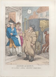 Nieszczęścia Londynu, czyli zrzędliwy i zuchwały woźnica dorożki z dzielnicy Hackney autorstwa Thomas Rowlandson