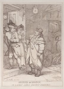 Nieszczęścia Londynu, czyli zrzędliwy i zuchwały woźnica dorożki z dzielnicy Hackney autorstwa Thomas Rowlandson
