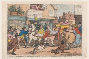 Więcej Miseries: The Bottom of Old Whisky Mr Figg przełamał się, 1807., 1807. autorstwa Thomas Rowlandson