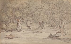 Zabezpieczanie basenu do połowu łososia siatką autorstwa Thomas Rowlandson