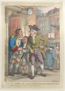Nie w domu, albo rozczarowany łowca obiadów, 13 czerwca 1823, 13 czerwca 1823. autorstwa Thomas Rowlandson