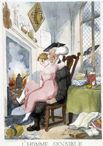 Stary mężczyzna (esiastyczny) obmacujący młodą kobietę siedzącą na kolanach - karykatura Rowlandsona autorstwa Thomas Rowlandson