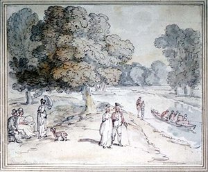 Nad Tamizą (pióro i atrament, akwarela) autorstwa Thomas Rowlandson