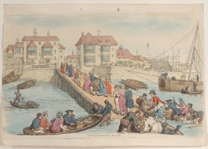 Tablica 25: Miejsce lądowania, ze świata w miniaturze, 1816., 1816. autorstwa Thomas Rowlandson