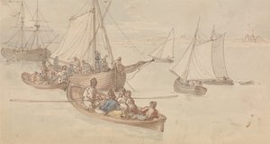 Łodzie rekreacyjne w ujściu rzeki autorstwa Thomas Rowlandson