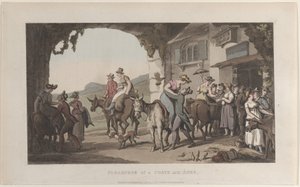 Przyjemności z Poste Aux Ânes, z Journal of Sentimental Travels in the Southern Provin..., 1821. autorstwa Thomas Rowlandson